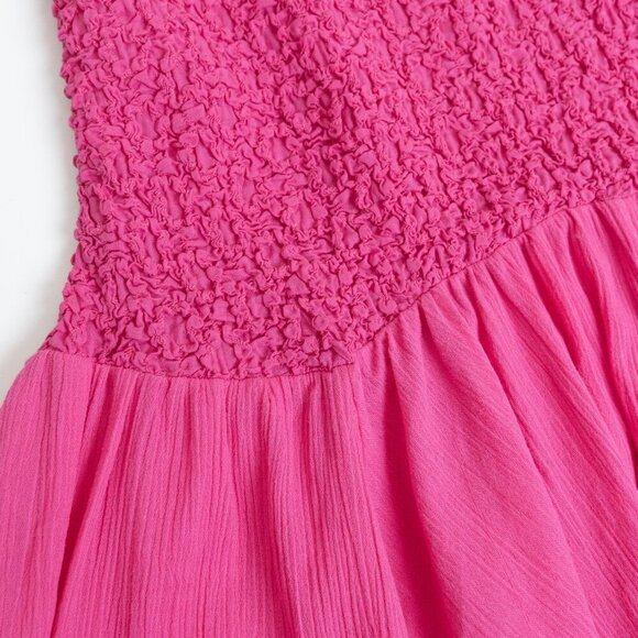 ✨ Anthropologie Strapless Smocked Cover Up Gauze Dress Hot Pink XS/ S - Picture 9 of 14